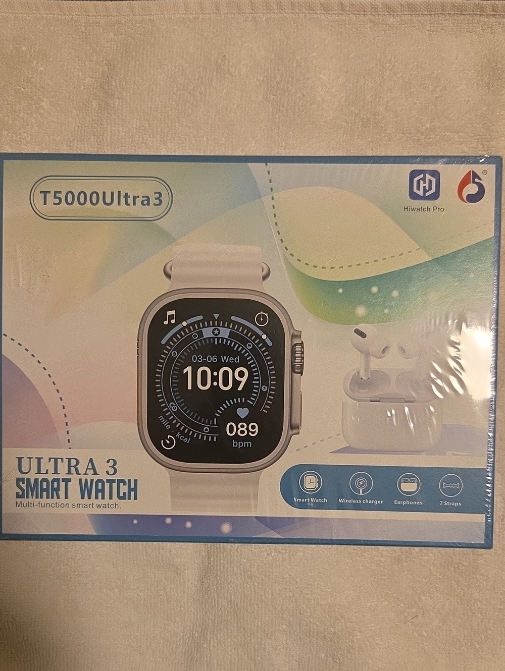 Ultra 3 Smart Watch - White W/Earbuds And 7 Different Color Straps